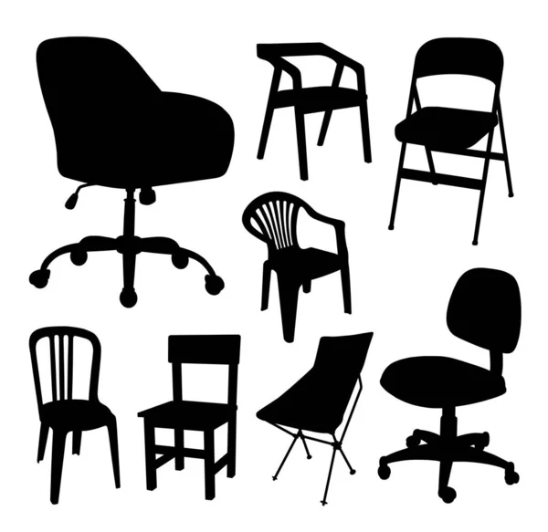 木椅和金属椅子的轮廓设计 — 图库矢量图片