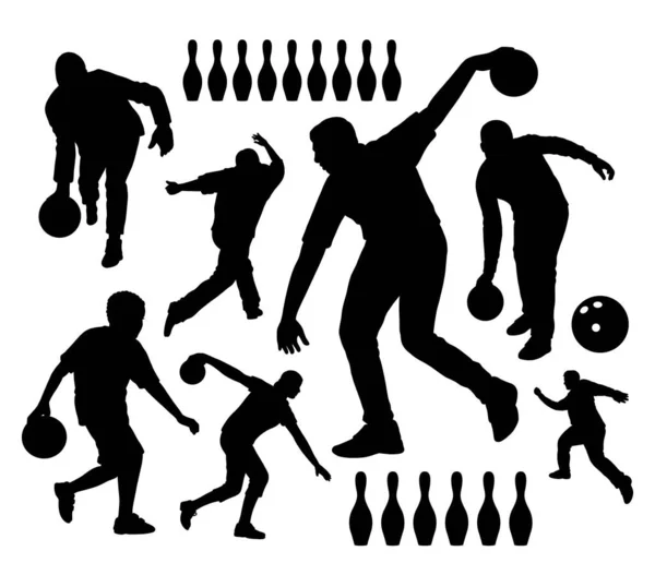 Male Female Bowling Sport Player Silhouette — Stock Vector