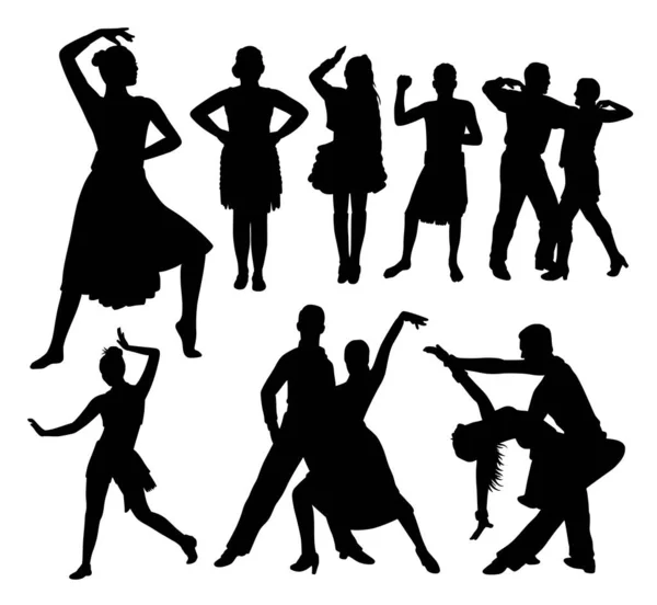 People Dancing Action Pose Silhouette — Stock Vector