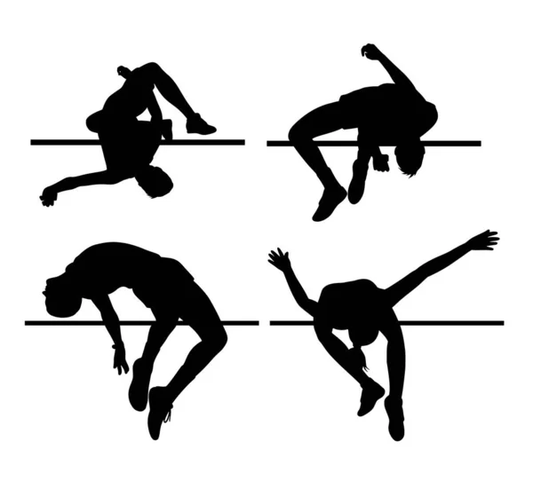 跳高运动训练 男子运动员摆出轮廓 — 图库矢量图片#