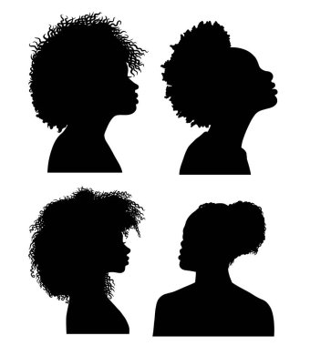 Afro kızlar, saç stili, siluet görünümlü.