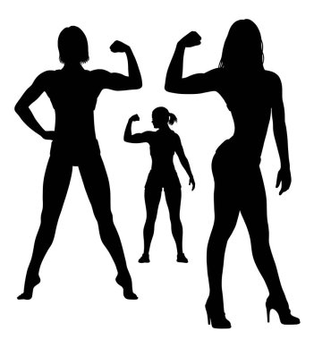 Güçlü kız bayan spor eğitmeni silueti