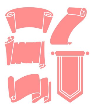 Pembe boş kurdele ve kağıt rulo şablon siluetleri. Logo veya illüstrasyon ögesi için iyi bir kullanım