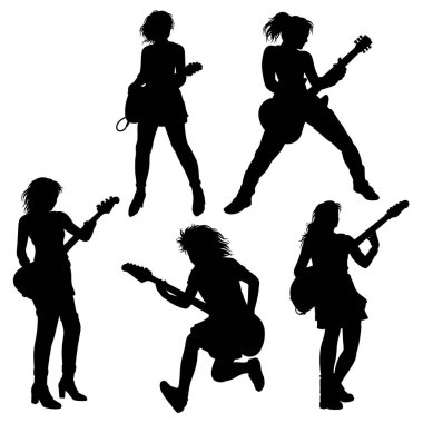 Erkek ve kadın gitarist. Gitarist hareketi siluet oluşturur