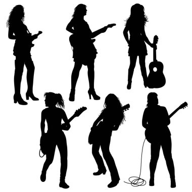 Erkek ve kadın gitarist. Gitarist hareketi siluet oluşturur