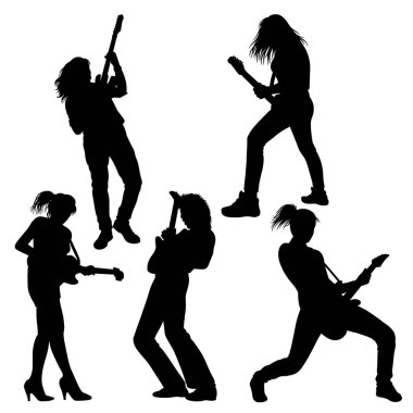 Erkek ve kadın gitarist. Gitarist hareketi siluet oluşturur