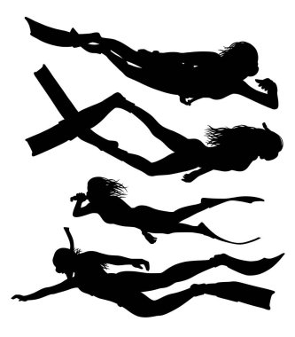 Erkek ve dişi dalış ve dalış sporu silueti