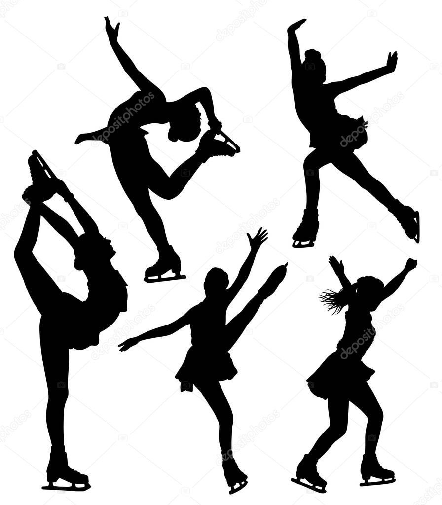 Female ice skating sport training black silhouette