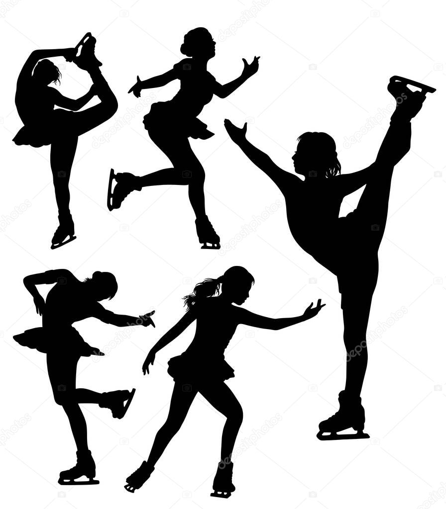 Female ice skating sport training black silhouette