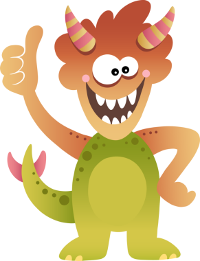 Renkli çizgi film canavar maskotu karakter çizimi