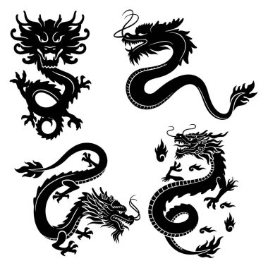 Ejderha canavarı hayvan sembolü çizim silueti