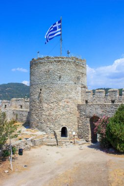Antik Kale Kulesi Kastro 'da. Kavala kasabası. Doğu Makedonya, Yunanistan.