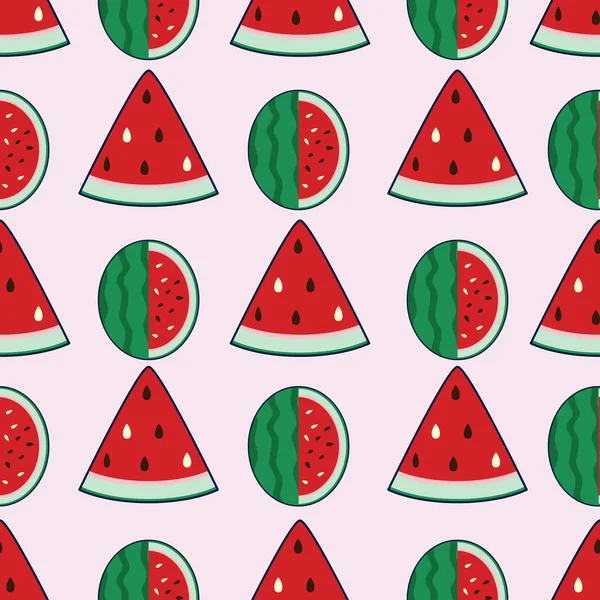 水果西瓜无缝面图案设计 一个美丽的无缝表面图案设计灵感来自红色西瓜 一个可爱可爱的西瓜图案设计完美的夏天 — 图库照片
