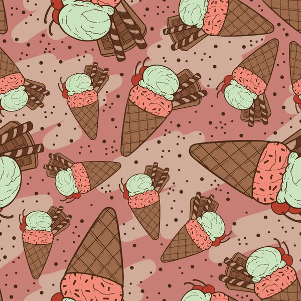 stock image A beautiful seamless surface pattern design of ice cream. A line art illustration of two scoops of cold, icy, dessert.