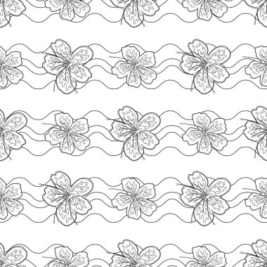 Güzel, pürüzsüz bir yüzey dizaynı güzel bir sakura çiçeğine ilham verdi. Pembe çiçeklerin patlaması. Boyama sayfası / kitabı için şirin bir illüstrasyon. Tüm aile için eğlenceli bir etkinlik..