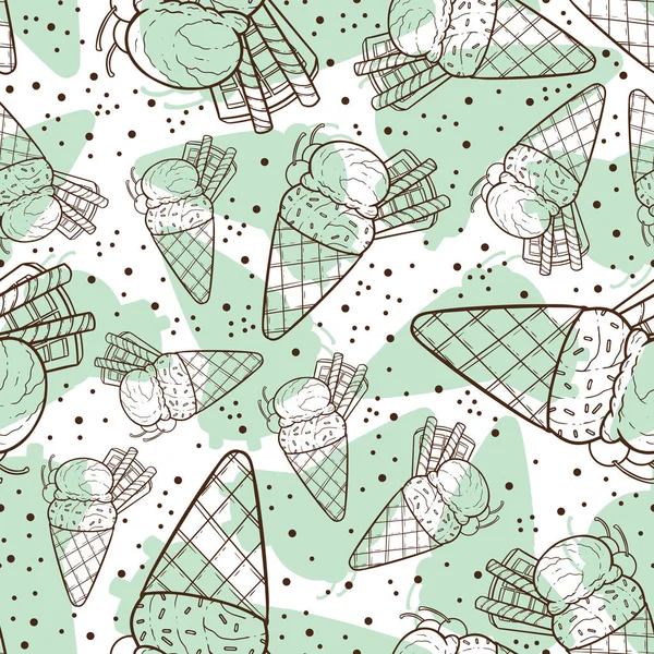 Beautiful Seamless Surface Pattern Design Ice Cream Line Art Illustration — Stock Photo, Image