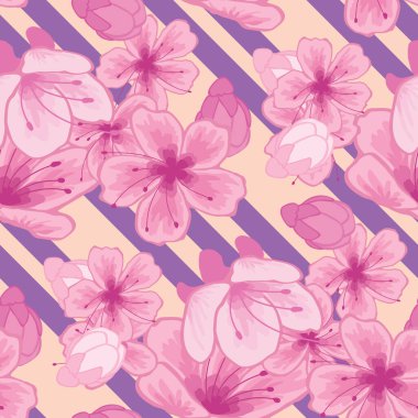 Göz kamaştırıcı sakura çiçeğinden esinlenilmiş kusursuz bir yüzey deseni tasarımı. Pembe çiçeklerin patlaması.