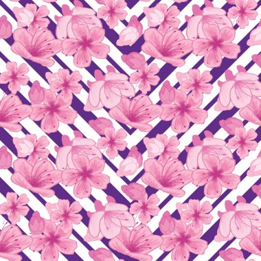 Göz kamaştırıcı sakura çiçeğinden esinlenilmiş kusursuz bir yüzey deseni tasarımı. Pembe çiçeklerin patlaması.