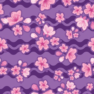 Göz kamaştırıcı sakura çiçeğinden esinlenilmiş kusursuz bir yüzey deseni tasarımı. Pembe çiçeklerin patlaması.