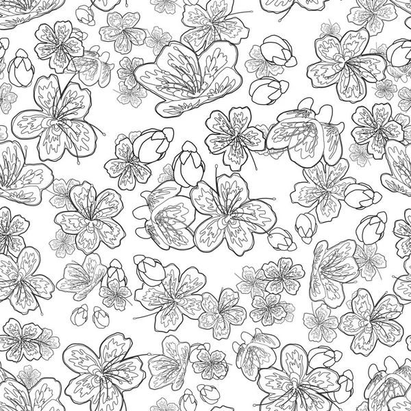 Vacker Sömlös Ytmönsterdesign Inspirerad Fantastisk Sakura Blomma Explosion Blommor Rolig — Stockfoto