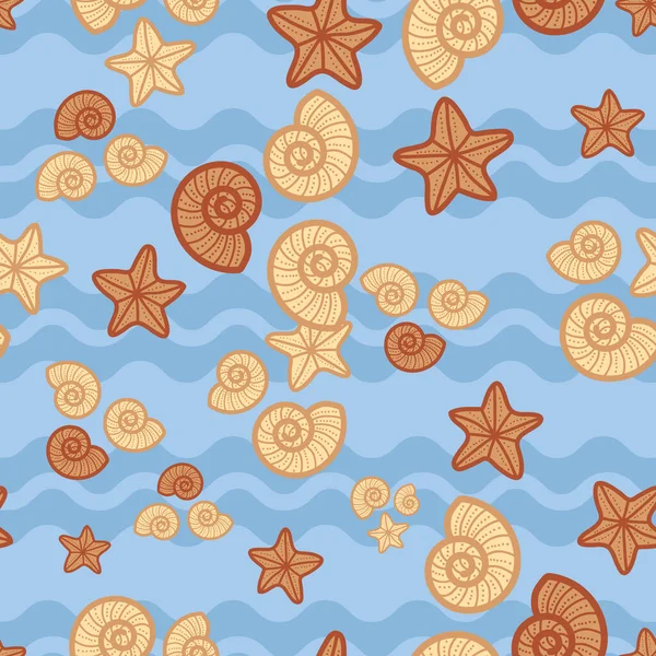 Милые Очаровательные Линии Художественных Иллюстраций Ракушек Морской Звезды Забавный Дизайн — стоковое фото