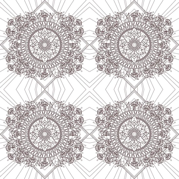 A digital line art illustration of flowers, leaf and diamond as seamless surface pattern design. A drawing perfect for coloring activity.