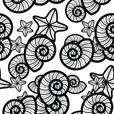 Deniz kabukları ve deniz yıldızlarının sevimli ve sevimli çizgileri. Plaj temasında kusursuz, eğlenceli bir desen tasarımı. Yaz için mükemmel. Herkes için eğlenceli bir boyama aktivitesi. Boyama sayfası ve kitap çizimi.