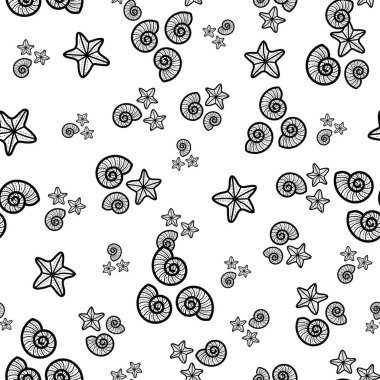 Deniz kabukları ve deniz yıldızlarının sevimli ve sevimli çizgileri. Plaj temasında kusursuz, eğlenceli bir desen tasarımı. Yaz için mükemmel. Herkes için eğlenceli bir boyama aktivitesi. Boyama sayfası ve kitap çizimi.