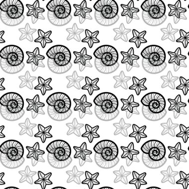 Deniz kabukları ve deniz yıldızlarının sevimli ve sevimli çizgileri. Plaj temasında kusursuz, eğlenceli bir desen tasarımı. Yaz için mükemmel. Herkes için eğlenceli bir boyama aktivitesi. Boyama sayfası ve kitap çizimi.