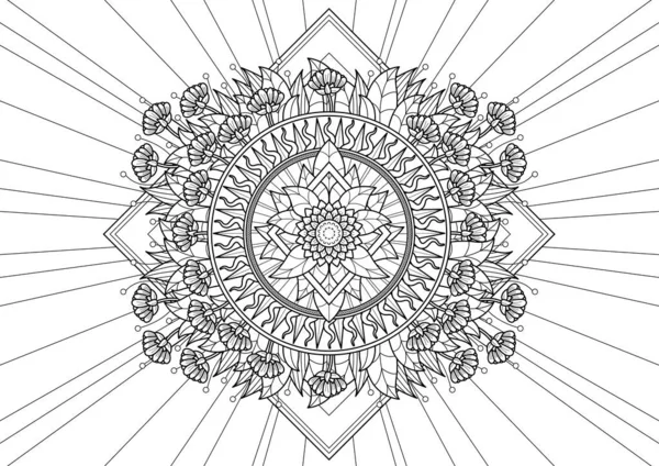 Цифрова Лінія Мистецтва Ілюстрація Квітів Листя Алмазів Весела Розмальовка Всіх — стоковий вектор