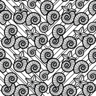 Deniz kabukları ve deniz yıldızlarının sevimli ve sevimli çizgileri. Plaj temasında kusursuz, eğlenceli bir desen tasarımı. Yaz için mükemmel. Herkes için eğlenceli bir boyama aktivitesi. Boyama sayfası ve kitap çizimi.