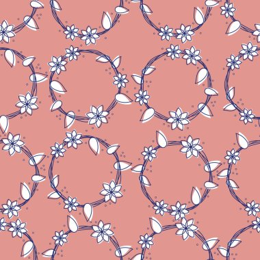 Basit dairesel bir çiçek çelenginin hoş bir çizgisi. Minimalist çiçek tasarımı kusursuz desen olarak tekrarlanıyor. 