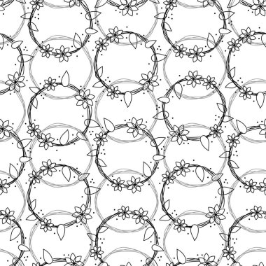 Basit dairesel bir çiçek çelenginin hoş bir çizgisi. Minimalist çiçek tasarımı kusursuz desen olarak tekrarlanıyor. 