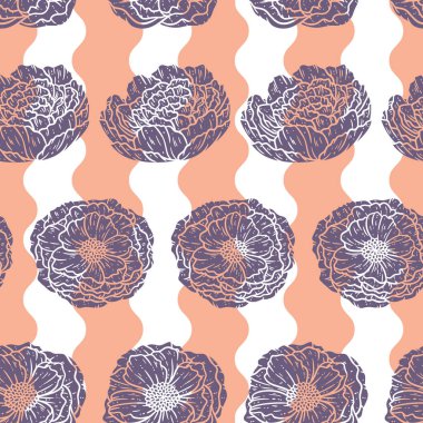 Şakayık çiçeklerinin kusursuz bir yüzey deseni tasarımı gibi hoş bir çizimi.