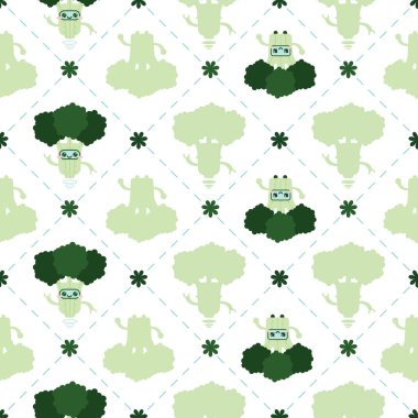 Brokoli temalı robotlar içeren hoş, pürüzsüz tekrarlayan desen tasarımı.