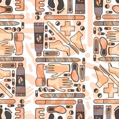 A seamless repeat pattern design related to podiatry. A playful exploration of the human foot, reimagined. Where the foundation of our movement are transformed in captivating design. clipart