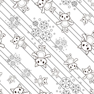 Şirin ve minimalist kusursuz tekrarlanan çizmeli kedi tasarımı. Grimm Kardeşler 'den çizmeleri olan sevimli bir kedinin çizme çizimi.