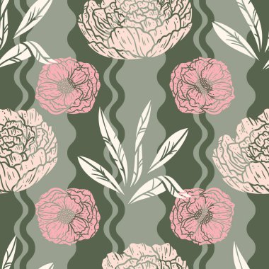 Şakayık çiçeklerinin kusursuz bir yüzey deseni tasarımı gibi hoş bir çizimi.