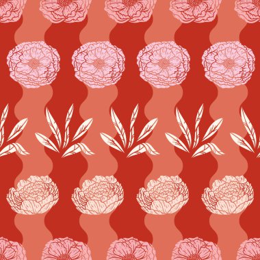 Şakayık çiçeklerinin kusursuz bir yüzey deseni tasarımı gibi hoş bir çizimi.