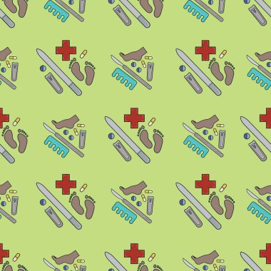 A seamless repeat pattern design related to podiatry. A playful exploration of the human foot, reimagined. Where the foundation of our movement are transformed in captivating design. clipart