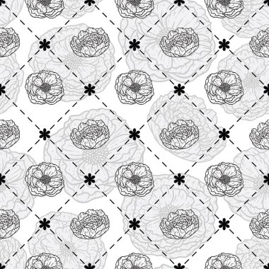 Şakayık çiçeklerinin kusursuz bir yüzey deseni tasarımı gibi hoş bir çizimi.