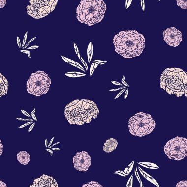 Şakayık çiçeklerinin kusursuz bir yüzey deseni tasarımı gibi hoş bir çizimi.