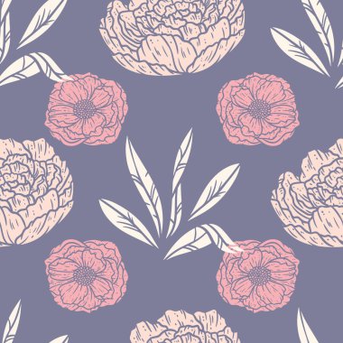 Şakayık çiçeklerinin kusursuz bir yüzey deseni tasarımı gibi hoş bir çizimi.