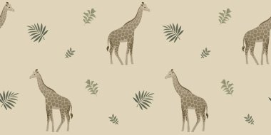 Zürafa kusursuz desen tasarımı. Basit vektör arkaplanı. Egzotik sevimli hayvan çizimi.