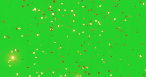 Золотой Шестиугольник Конфетти Блестки Падают Зеленым Экраном — стоковое видео