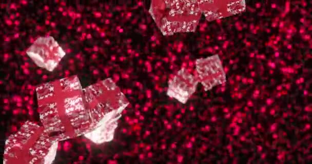 Різдвяний Фон Червона Частинка Світла Скручується Всіма Подарунками Падають Нескінченна — стокове відео