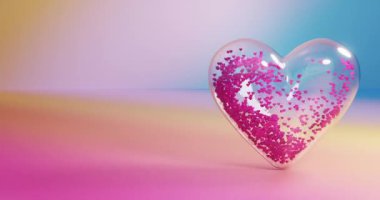 Magic of heart particles inside the glass heart jar and splashing particle with glowing pulse