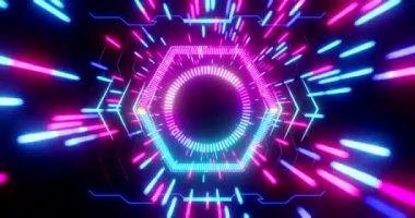 abstract of hi-tech hub in cyber punk conception consist of line, dot and geometric shape each element is glowing as colorful tone.