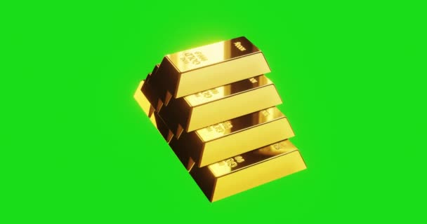 Pyramid Gold Bars Animation Rotating Green Screen — Stockvideo