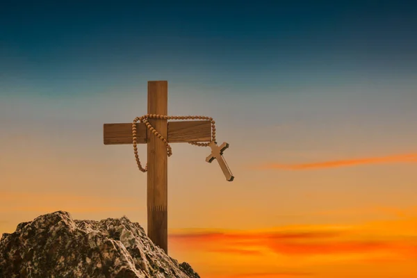 Crucifixion Jesus Christ Sunrise Silhouette Thre — Stock Photo, Image